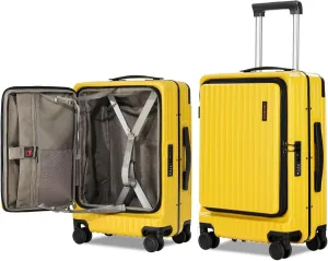 20 Inch Carry On Luggage Airline Approved, Aluminum Frame Top Opening Lightweight ABS PC Hard Shell Suitcases with 360 Spinner Wheels, TSA Lock (Yellow, 1 PC)
