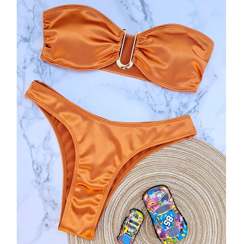 2023 New Bandeau Off Shoulder Two-piece Bathing Suit Strapless Biquini