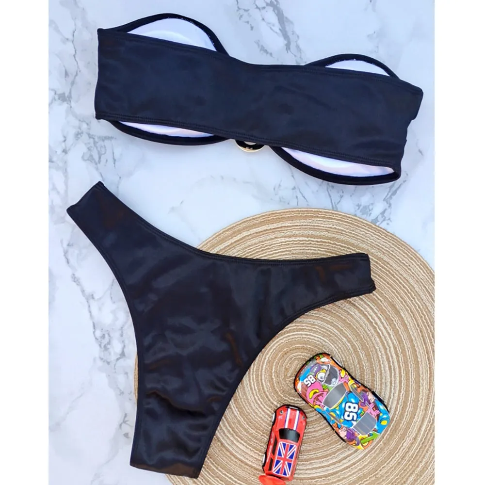 2023 New Bandeau Off Shoulder Two-piece Bathing Suit Strapless Biquini