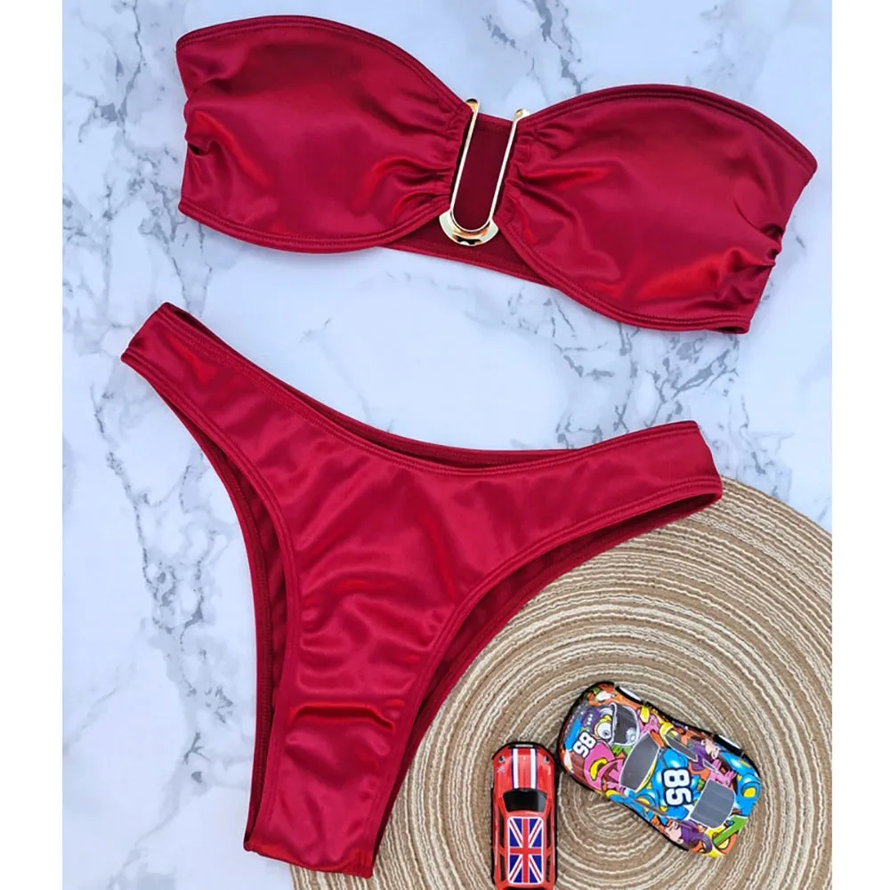 2023 New Bandeau Off Shoulder Two-piece Bathing Suit Strapless Biquini