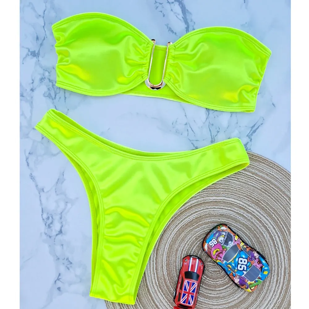 2023 New Bandeau Off Shoulder Two-piece Bathing Suit Strapless Biquini