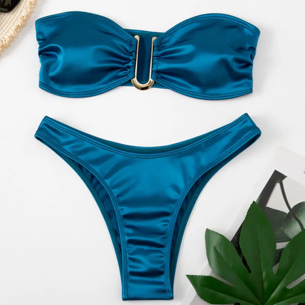 2023 New Bandeau Off Shoulder Two-piece Bathing Suit Strapless Biquini