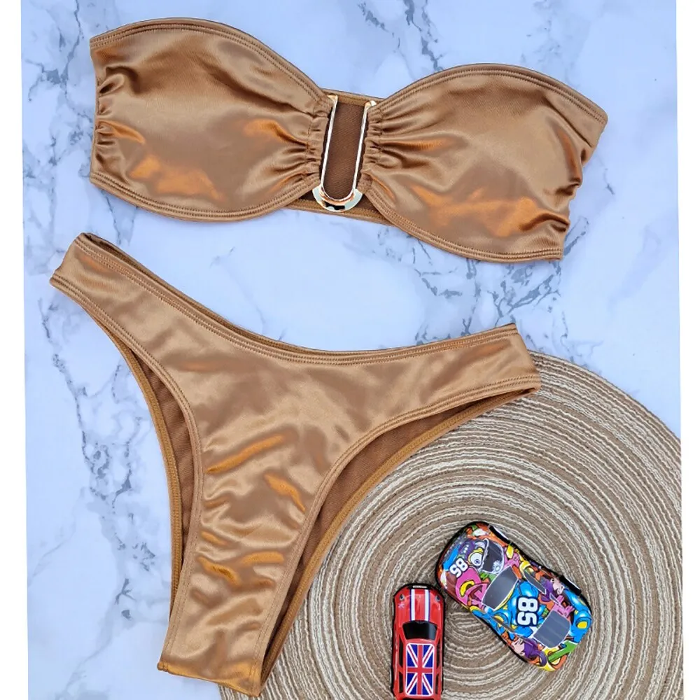 2023 New Bandeau Off Shoulder Two-piece Bathing Suit Strapless Biquini