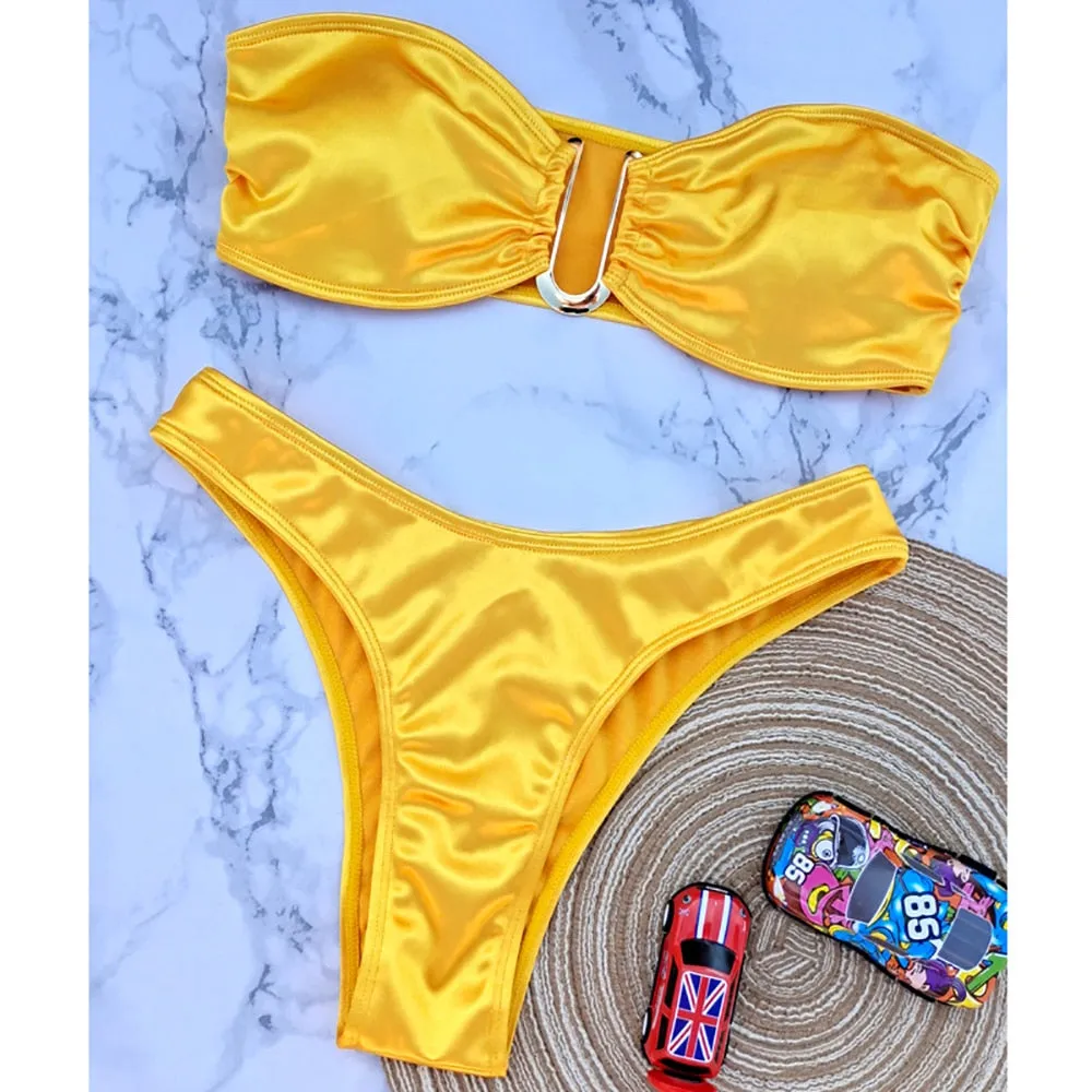2023 New Bandeau Off Shoulder Two-piece Bathing Suit Strapless Biquini