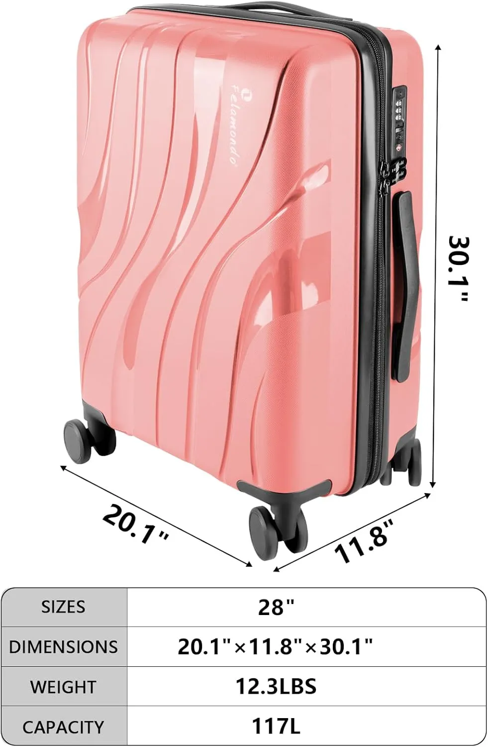 28-Inch Extra Large Lightweight Hardshell Check-In Luggage  TSA Lock, 360 Silent Spinner Wheels, Explosion-Proof Zipper  Durable Suitcase for Long Trips & Vacations (Pink)