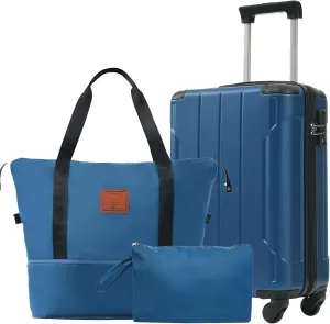 3 Piece Luggage Set - 20'' Hardshell Carry On Suitcase with Spinner Wheels & TSA Lock  Duffel Bag Toiletry Bag| ABS Material | Lightweight Design for Men Women (Blue)