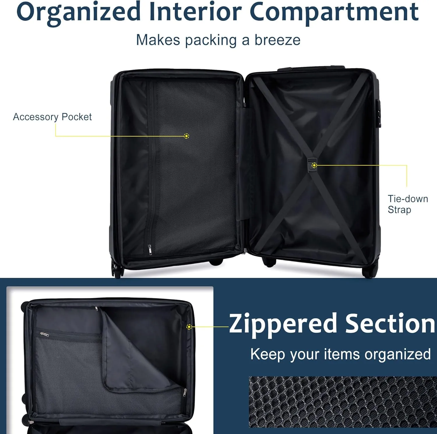 3 Piece Luggage Set - 20'' Hardshell Carry On Suitcase with Spinner Wheels & TSA Lock  Duffel Bag Toiletry Bag| ABS Material | Lightweight Design for Men Women (Blue)