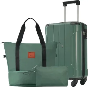 3 Piece Luggage Set - 20'' Hardshell Carry On Suitcase with Spinner Wheels & TSA Lock  Duffel Bag Toiletry Bag| ABS Material | Lightweight Design for Men Women (Green)
