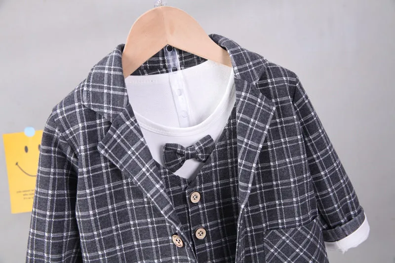3 Pieces Set Baby Boys Checked Tops Blazers And Pants Wholesale 230129445