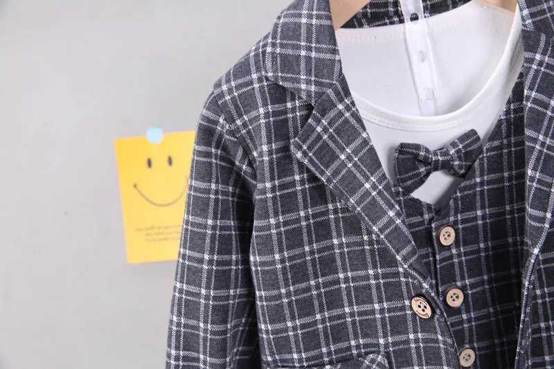 3 Pieces Set Baby Boys Checked Tops Blazers And Pants Wholesale 230129445