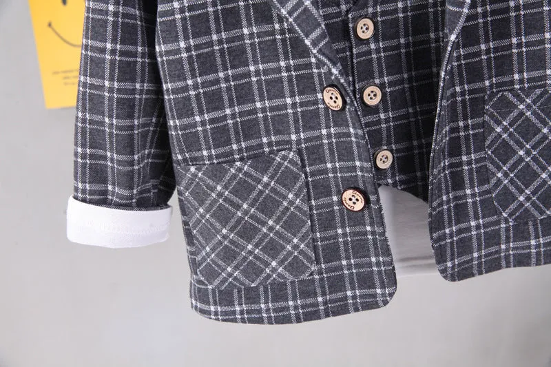 3 Pieces Set Baby Boys Checked Tops Blazers And Pants Wholesale 230129445