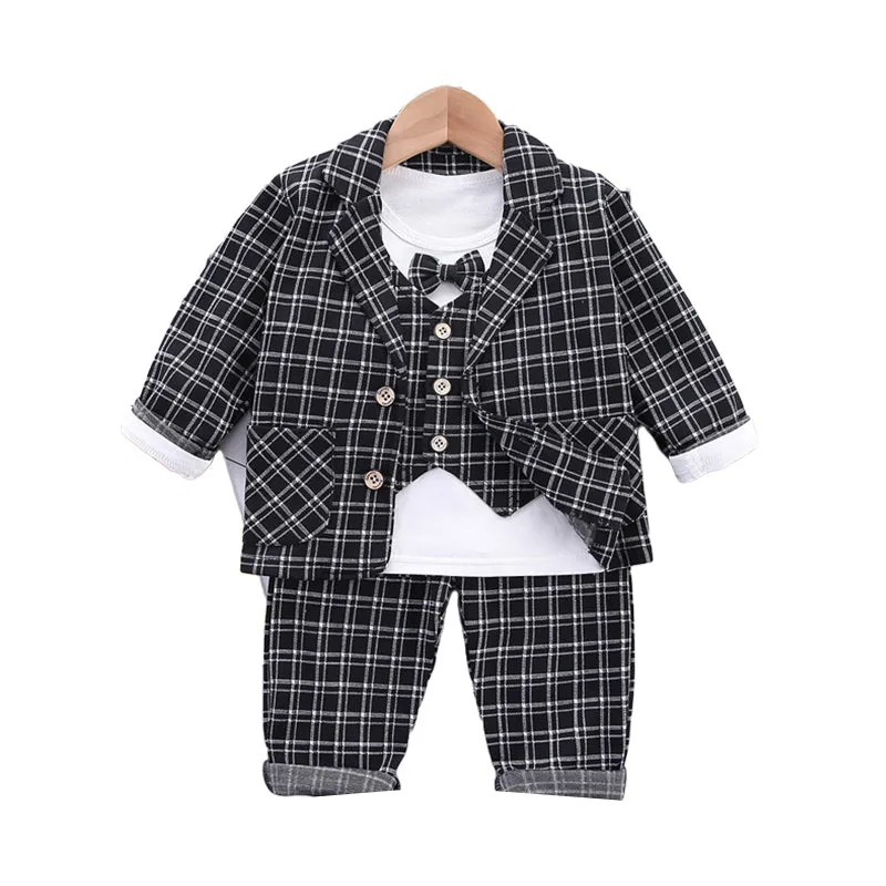 3 Pieces Set Baby Boys Checked Tops Blazers And Pants Wholesale 230129445