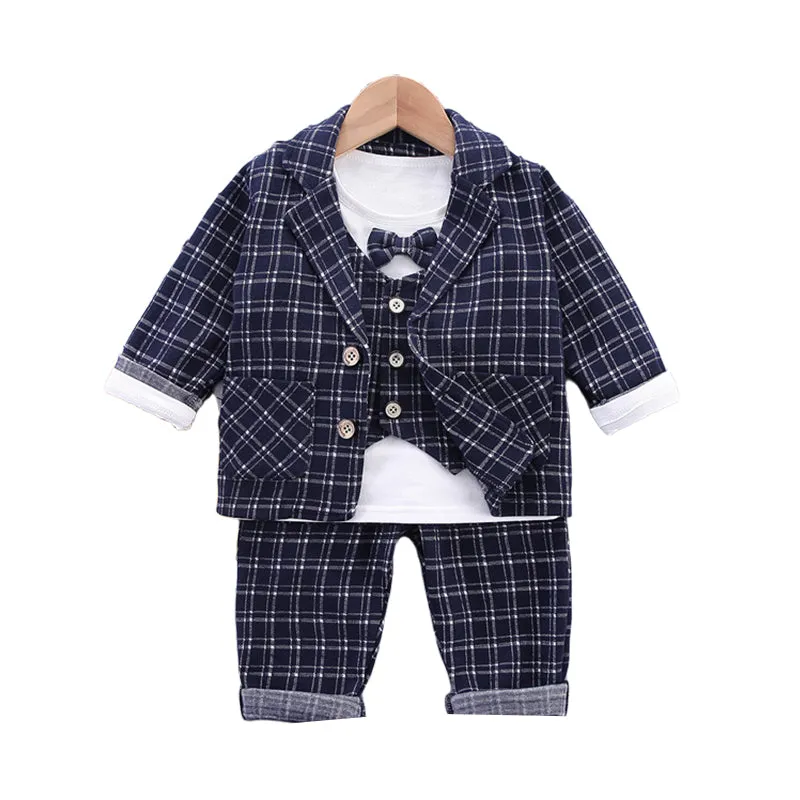 3 Pieces Set Baby Boys Checked Tops Blazers And Pants Wholesale 230129445