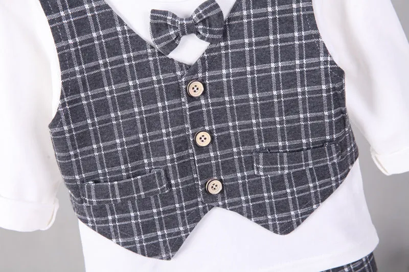 3 Pieces Set Baby Boys Checked Tops Blazers And Pants Wholesale 230129445