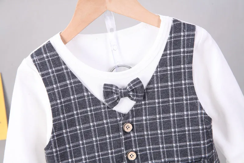 3 Pieces Set Baby Boys Checked Tops Blazers And Pants Wholesale 230129445