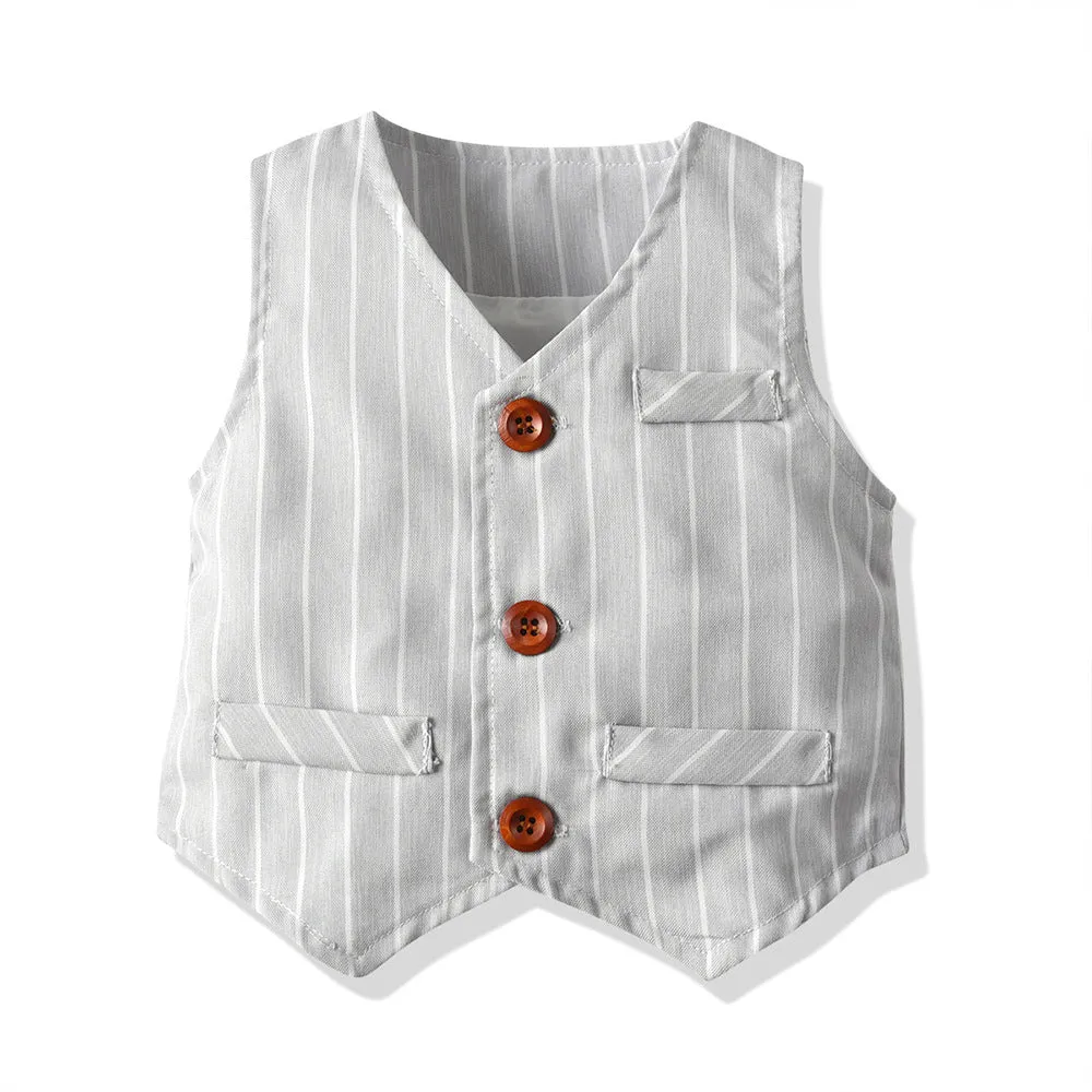 3 Pieces Set Baby Kid Boys Birthday Party Bow Shirts Striped Vests Waistcoats And Pants Wholesale 23041123