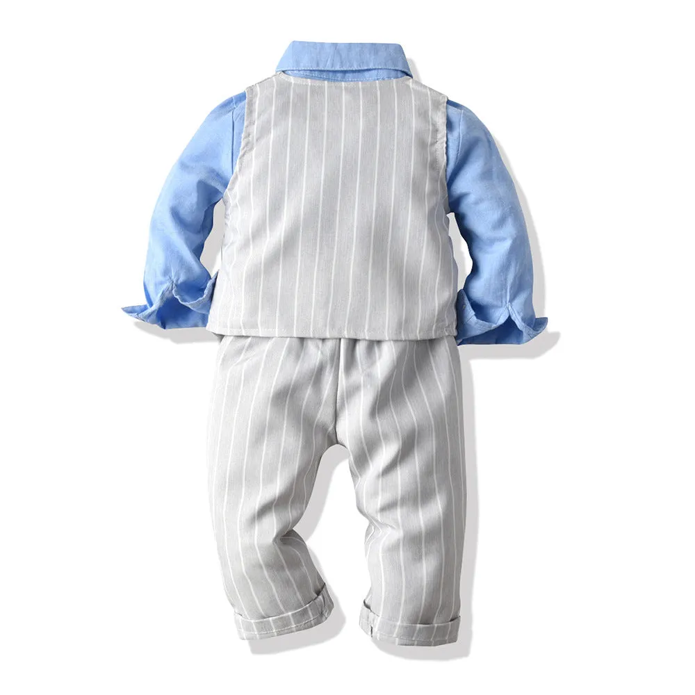 3 Pieces Set Baby Kid Boys Birthday Party Bow Shirts Striped Vests Waistcoats And Pants Wholesale 23041123