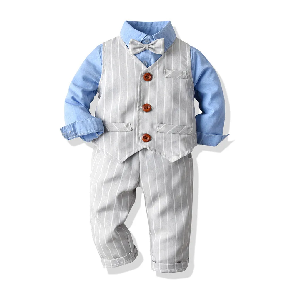 3 Pieces Set Baby Kid Boys Birthday Party Bow Shirts Striped Vests Waistcoats And Pants Wholesale 23041123