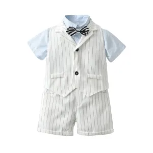 3 Pieces Set Baby Kid Boys Birthday Party Bow Shirts Striped Vests Waistcoats And Shorts Wholesale 220531244