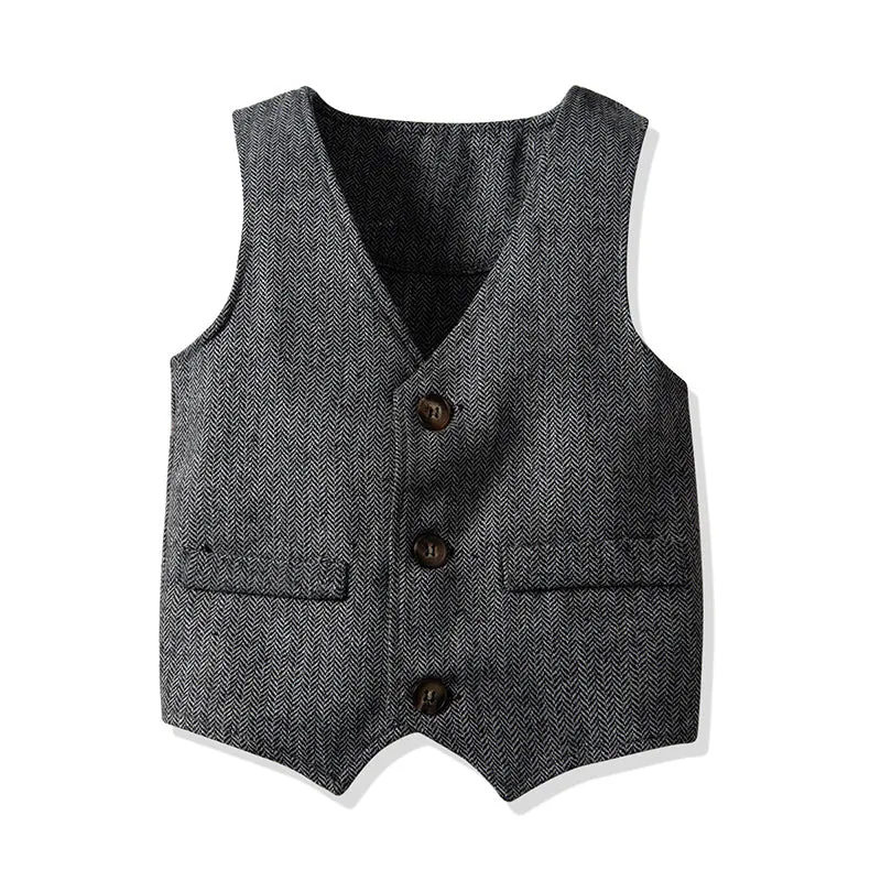 3 Pieces Set Baby Kid Boys Dressy Birthday Party Solid Color Bow Shirts And Striped Vests Waistcoats And Pants Suits Wholesale 211109297