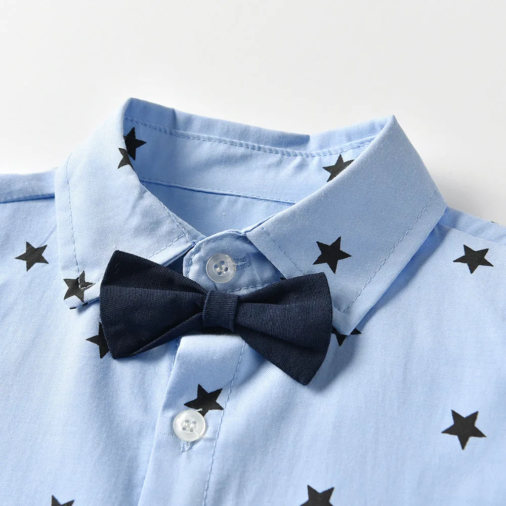 3 Pieces Set Baby Kid Boys Dressy Birthday Party Star Bow Print Shirts Solid Color Vests Waistcoats And Shorts Wholesale 22121459