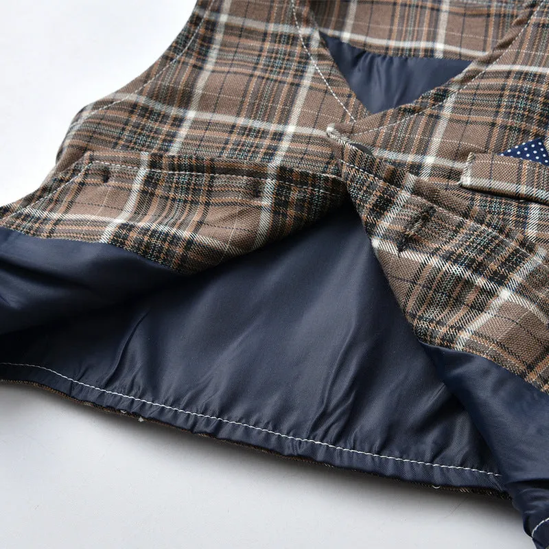 3 Pieces Set Baby Kid Boys Dressy Checked Vests Waistcoats And Solid Color Bow Shirts And Pants Suits Wholesale 230308592