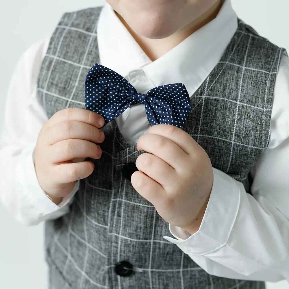 3 Pieces Set Baby Kid Boys Dressy Checked Vests Waistcoats And Solid Color Bow Shirts And Pants Suits Wholesale 230308592