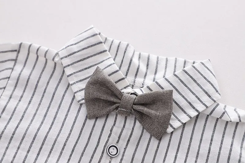 3 Pieces Set Baby Kid Boys Dressy Striped Bow Shirts Vests Waistcoats And Trousers Suits Wholesale 220929491