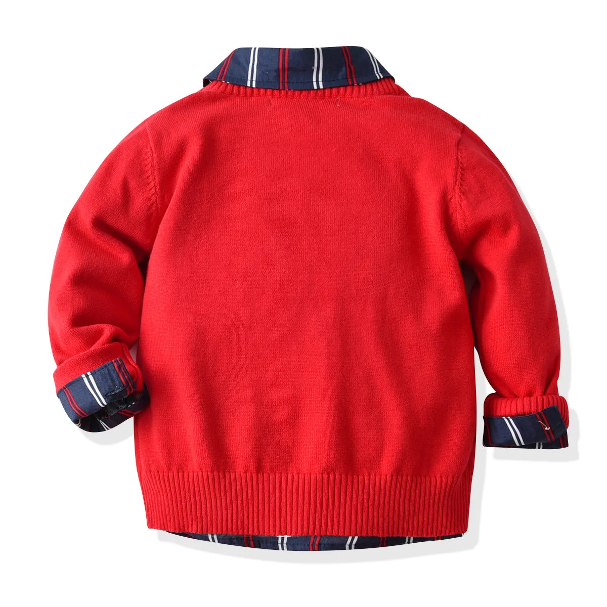 3 Pieces Set Baby Kid Boys Striped Bow Shirts Solid Color Pants And Crochet Sweaters Wholesale 211109284