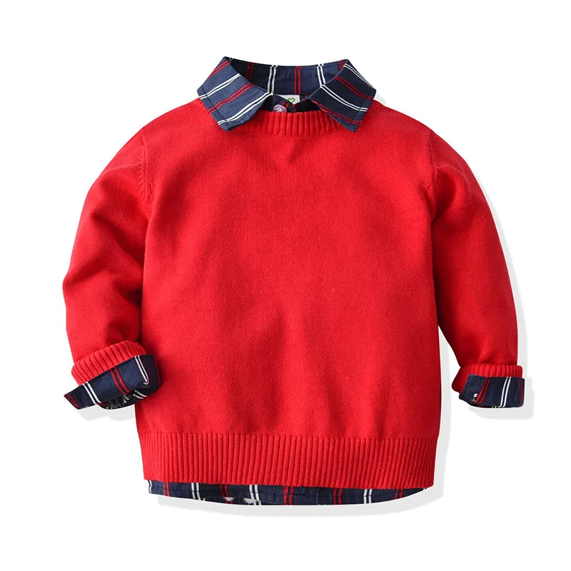 3 Pieces Set Baby Kid Boys Striped Bow Shirts Solid Color Pants And Crochet Sweaters Wholesale 211109284