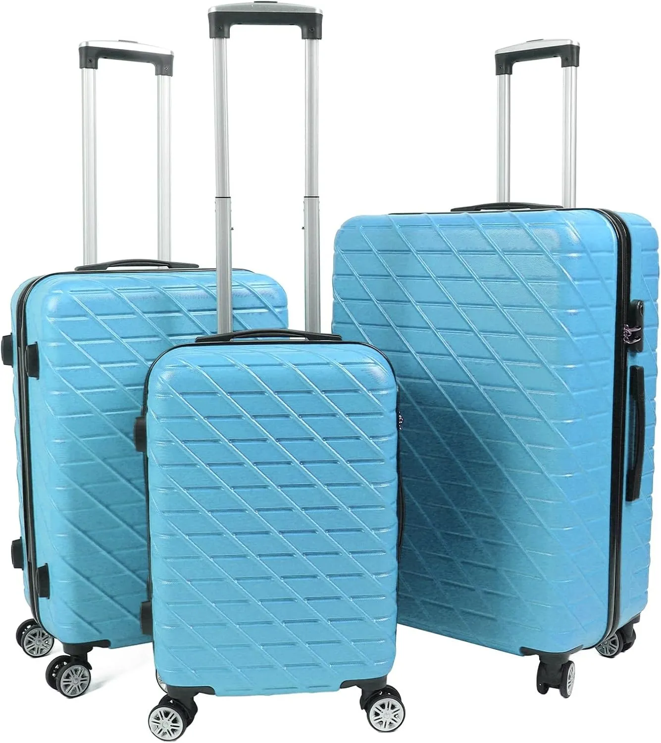 3PCS Luggage Set Spinner Wheel Hardshell Suitcase Lightweight with TSA Lock 150kg Load Capacity 20in 24in 28in (Blue)