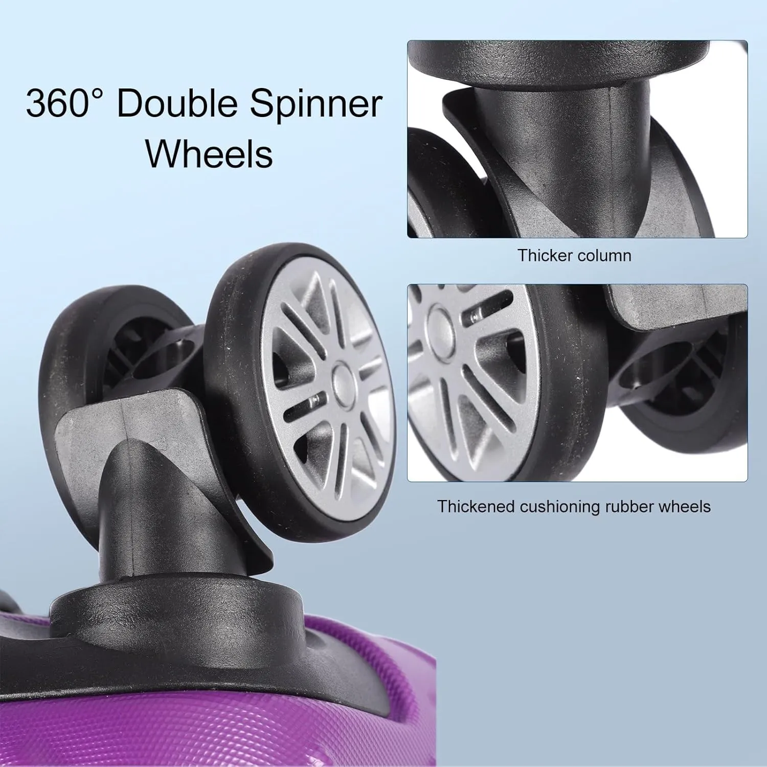 3PCS Luggage Set Spinner Wheel Hardshell Suitcase Lightweight with TSA Lock 150kg Load Capacity 20in 24in 28in (Violet)