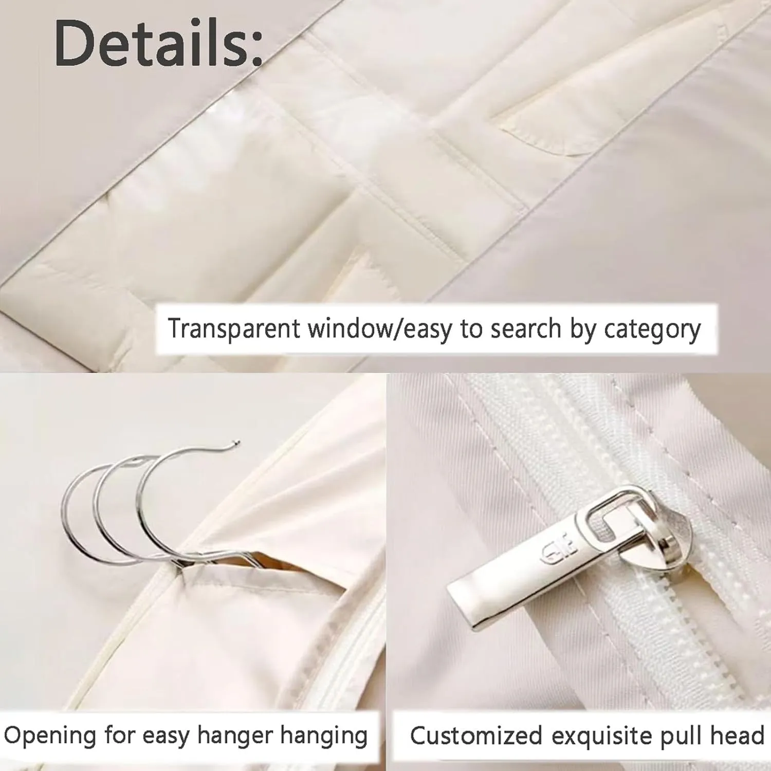 3PCS Space Saving Hanging Garment Bags, Self Compression Zipper Storage for Down Coats Jackets, for Travel & Home Storage