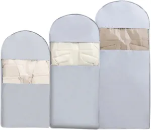 3PCS Space Saving Hanging Garment Bags, Self Compression Zipper Storage for Down Coats Jackets, for Travel & Home Storage
