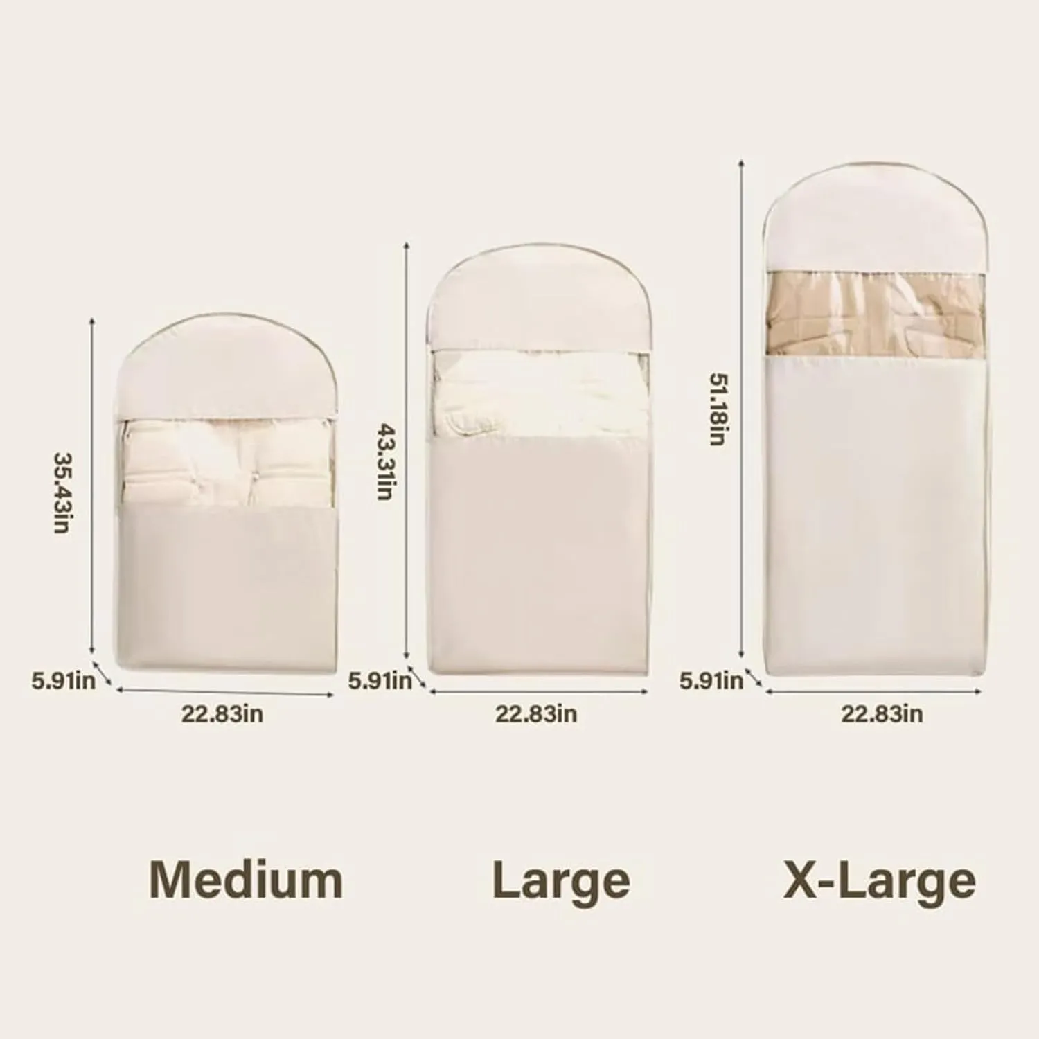 3PCS Space Saving Hanging Garment Bags, Self Compression Zipper Storage for Down Coats Jackets, for Travel & Home Storage