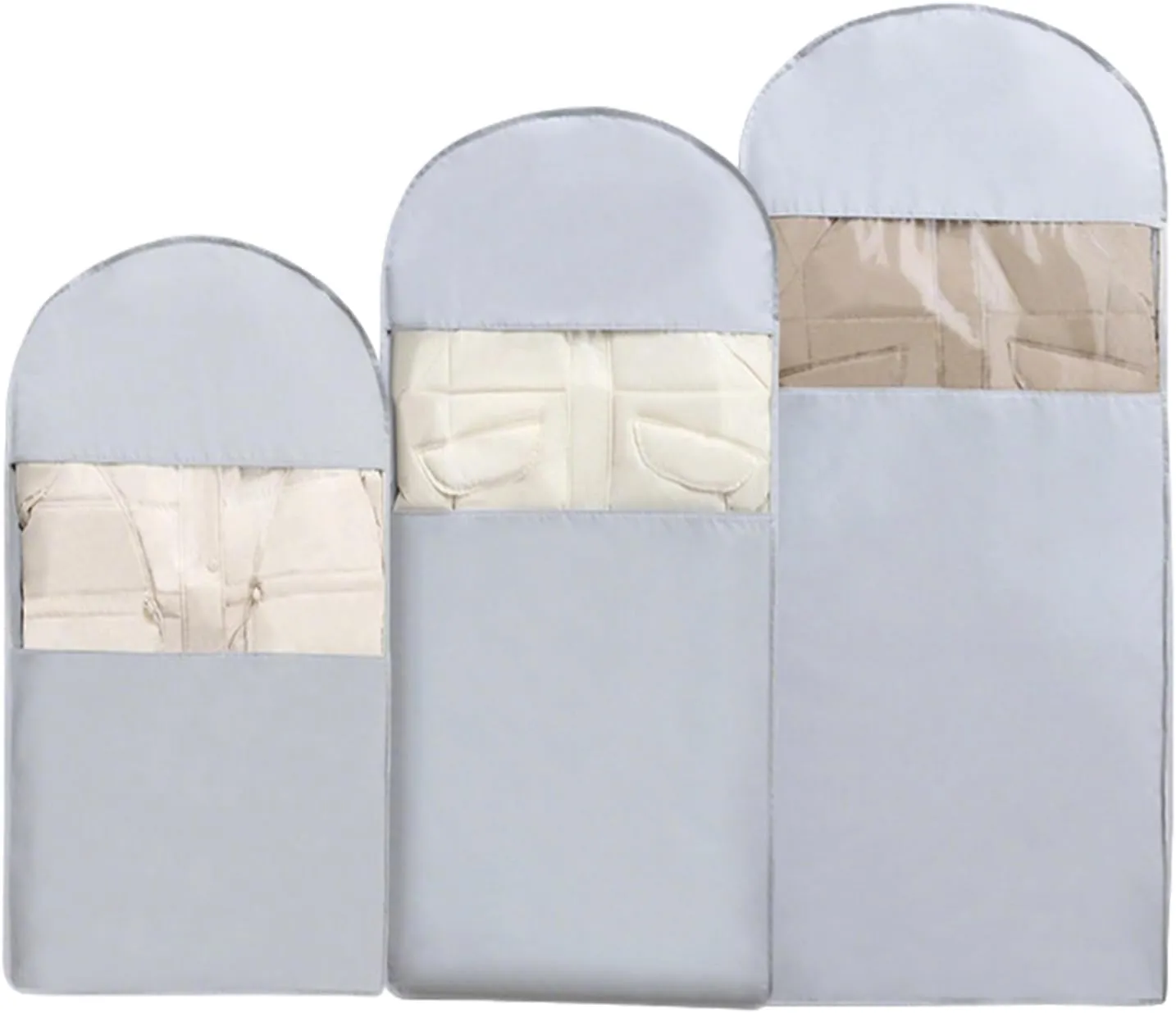 3PCS Space Saving Hanging Garment Bags, Self Compression Zipper Storage for Down Coats Jackets, for Travel & Home Storage