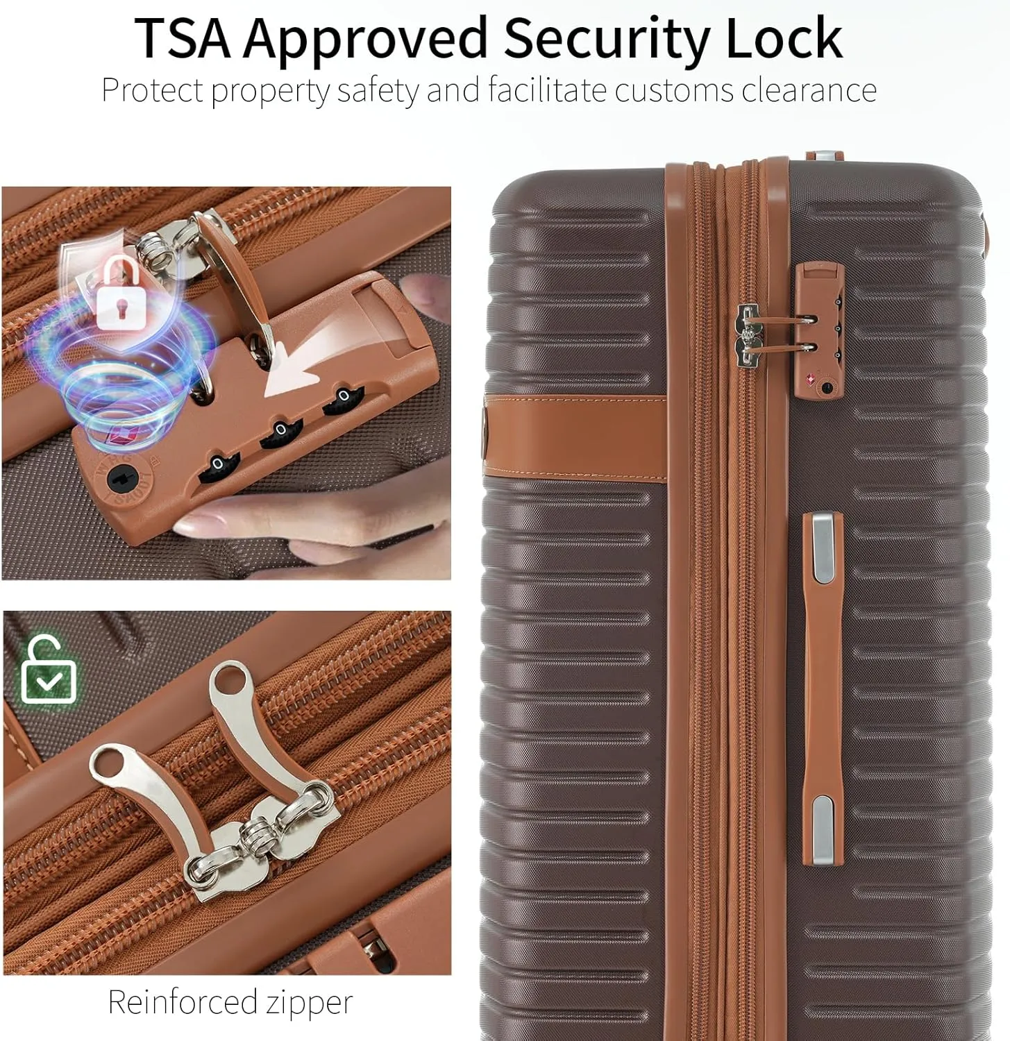 4 Piece Luggage Sets with 4 Packing Cubes Lightweight Hard Shell Travel Luggage with TSA Lock and Double Spinner Wheels ABS Expandable Suitcases(only 24/28) Brown