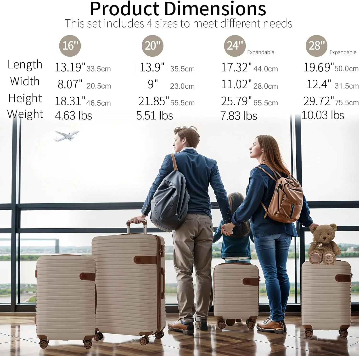 4 Piece Luggage Sets with 4 Packing Cubes Lightweight Hard Shell Travel Luggage with TSA Lock and Double Spinner Wheels ABS Expandable Suitcases(only 24/28) Khaki