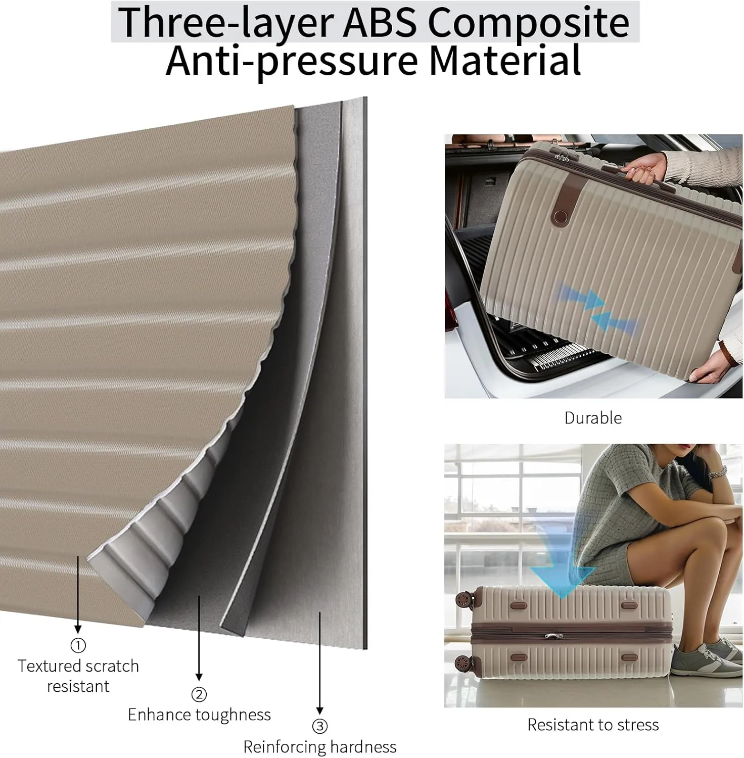 4 Piece Luggage Sets with 4 Packing Cubes Lightweight Hard Shell Travel Luggage with TSA Lock and Double Spinner Wheels ABS Expandable Suitcases(only 24/28) Khaki