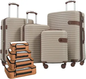 4 Piece Luggage Sets with 4 Packing Cubes Lightweight Hard Shell Travel Luggage with TSA Lock and Double Spinner Wheels ABS Expandable Suitcases(only 24/28) Khaki