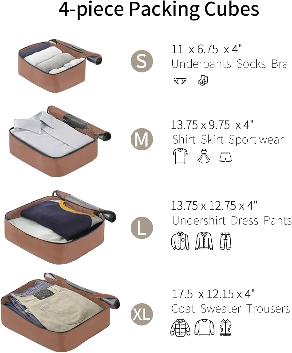 4 Piece Luggage Sets with 4 Packing Cubes Lightweight Hard Shell Travel Luggage with TSA Lock and Double Spinner Wheels ABS Expandable Suitcases(only 24/28) Khaki