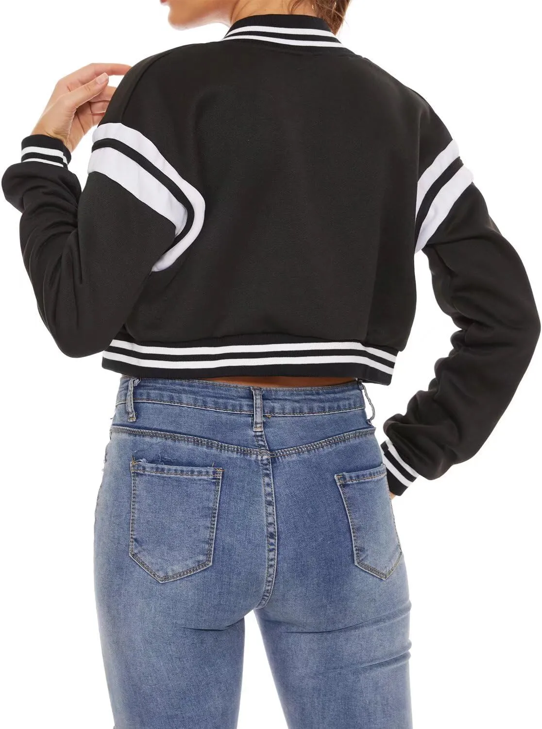 ACEFAST INC Womens Varsity Jacket Long Sleeve Button Down Cropped Bomber Jackets Casual Baseball Coat Y2K Streetwear