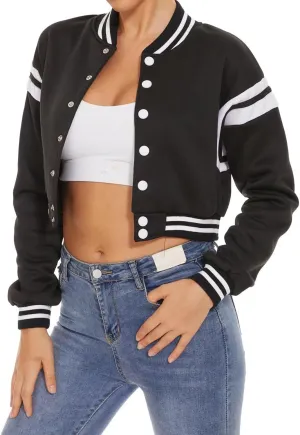 ACEFAST INC Womens Varsity Jacket Long Sleeve Button Down Cropped Bomber Jackets Casual Baseball Coat Y2K Streetwear