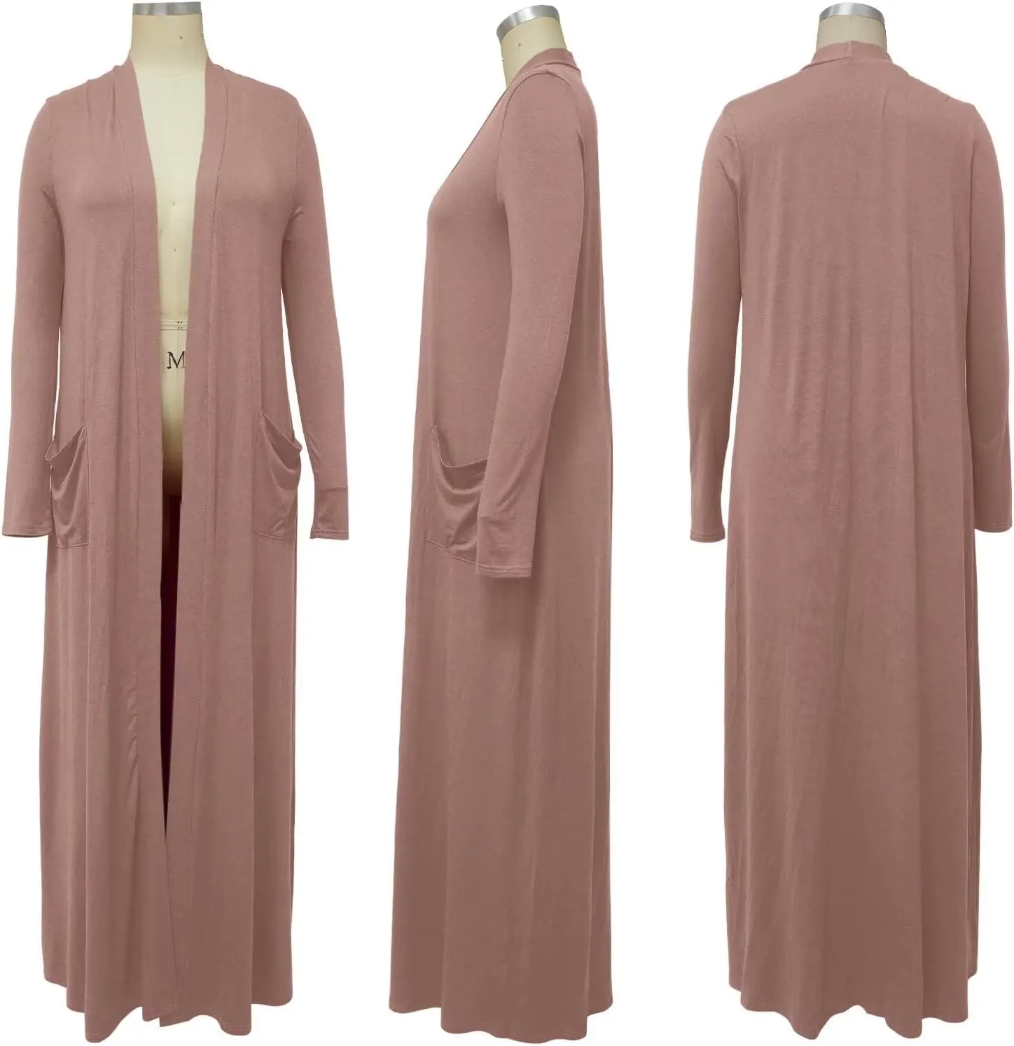 Adogirl Women's Long Sleeve Lightweight Soft Cover Ups Outerwear Casual Open Front Maxi Drape Cardigans with Pockets