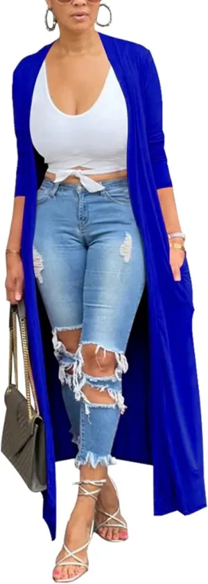 Adogirl Women's Long Sleeve Lightweight Soft Cover Ups Outerwear Casual Open Front Maxi Drape Cardigans with Pockets