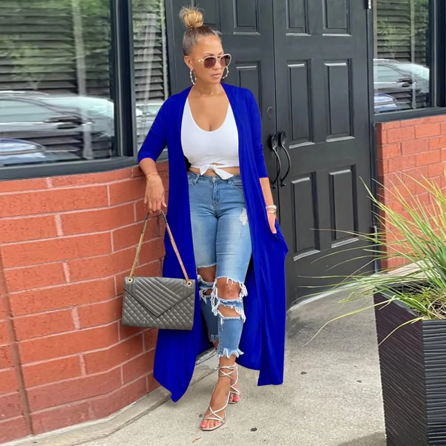 Adogirl Women's Long Sleeve Lightweight Soft Cover Ups Outerwear Casual Open Front Maxi Drape Cardigans with Pockets