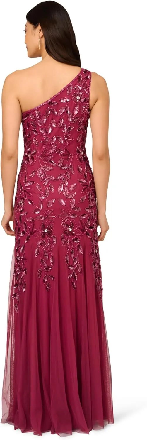 Adrianna Papell Women's Beaded Mesh Long Dress