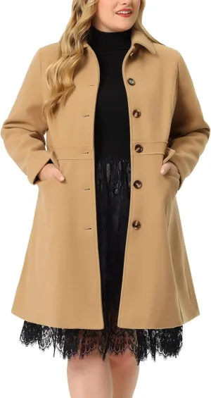 Agnes Orinda Plus Size Coat for Women Peter Pan Collar Single Breasted Winter Long Coats