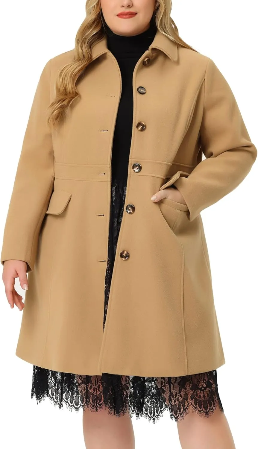 Agnes Orinda Plus Size Coat for Women Peter Pan Collar Single Breasted Winter Long Coats