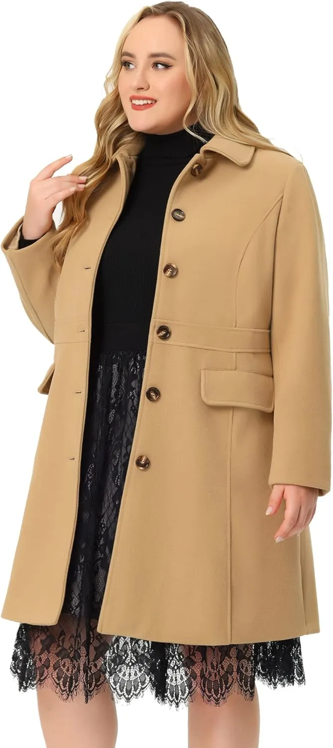 Agnes Orinda Plus Size Coat for Women Peter Pan Collar Single Breasted Winter Long Coats